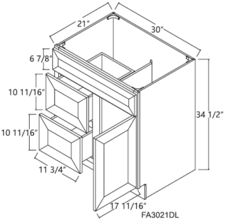 Vanity Sink Base with 2 Drawers Left 30'