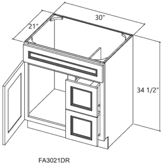 Vanity Sink Base with 2 Drawers Right 30'