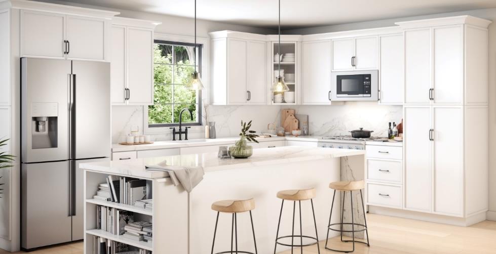 RTA Kitchen Cabinets. Trends 3DL Stratus White Slim Shaker 2 (SLW)