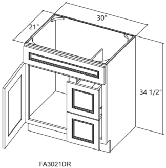 Alpine White Shaker Vanity Sink Base with 2 Drawers Right 30'