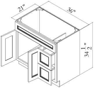 Alpine White Shaker Vanity Sink Base with 2 Drawers Right 36'