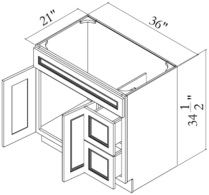 Glacier Vanity Sink Base with 2 Drawers Right 36'