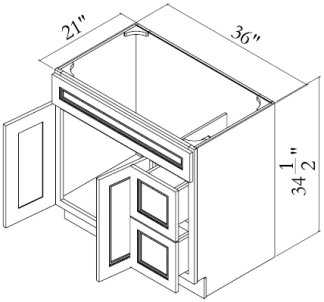 Vanity Sink Base with 2 Drawers Right 36'
