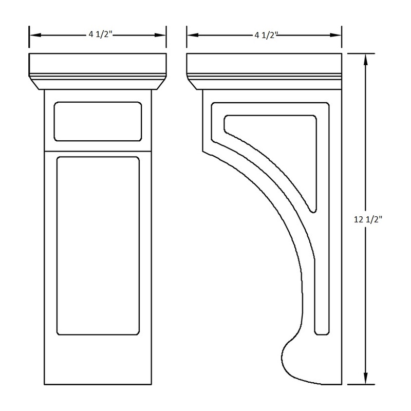 Sterling Corbel 4 1/2" X 12 1/2" X 4 1/2" Line Art Diagram