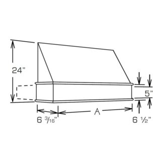 Newport Tapered Wood Hood 36" X 24" X 6 13/16" Line Art Diagram